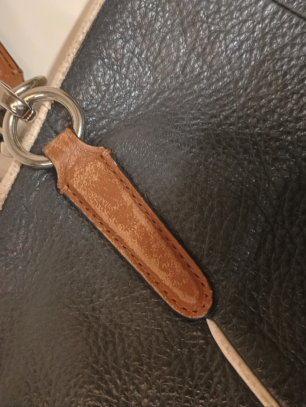 Coach Black Leather Tote with Tan Handles and Cream Trim For Repair - Picture 8 of 13